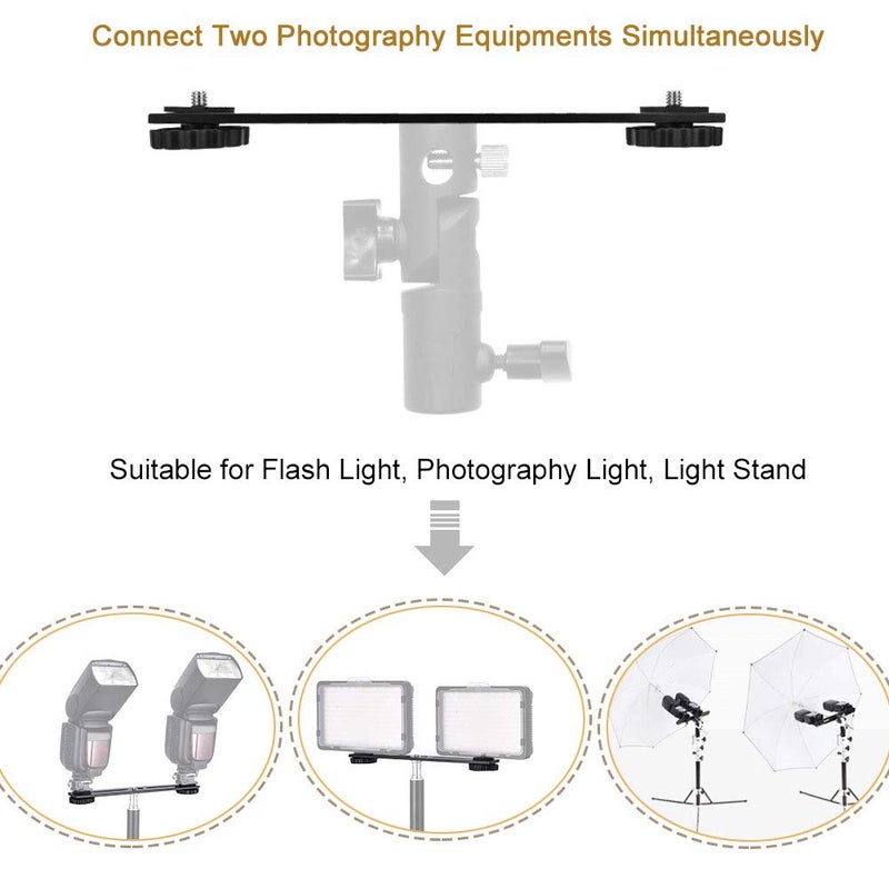 UTEBIT 8 inch Flash Bracket, Dual Camera Mount Extension Bar with 1/4 Screw Hot Shoe, Straight Flash Bracket Tripod Mount for DSLR Camera LED Light Studio Video Microphone, 2Packs - Image 5